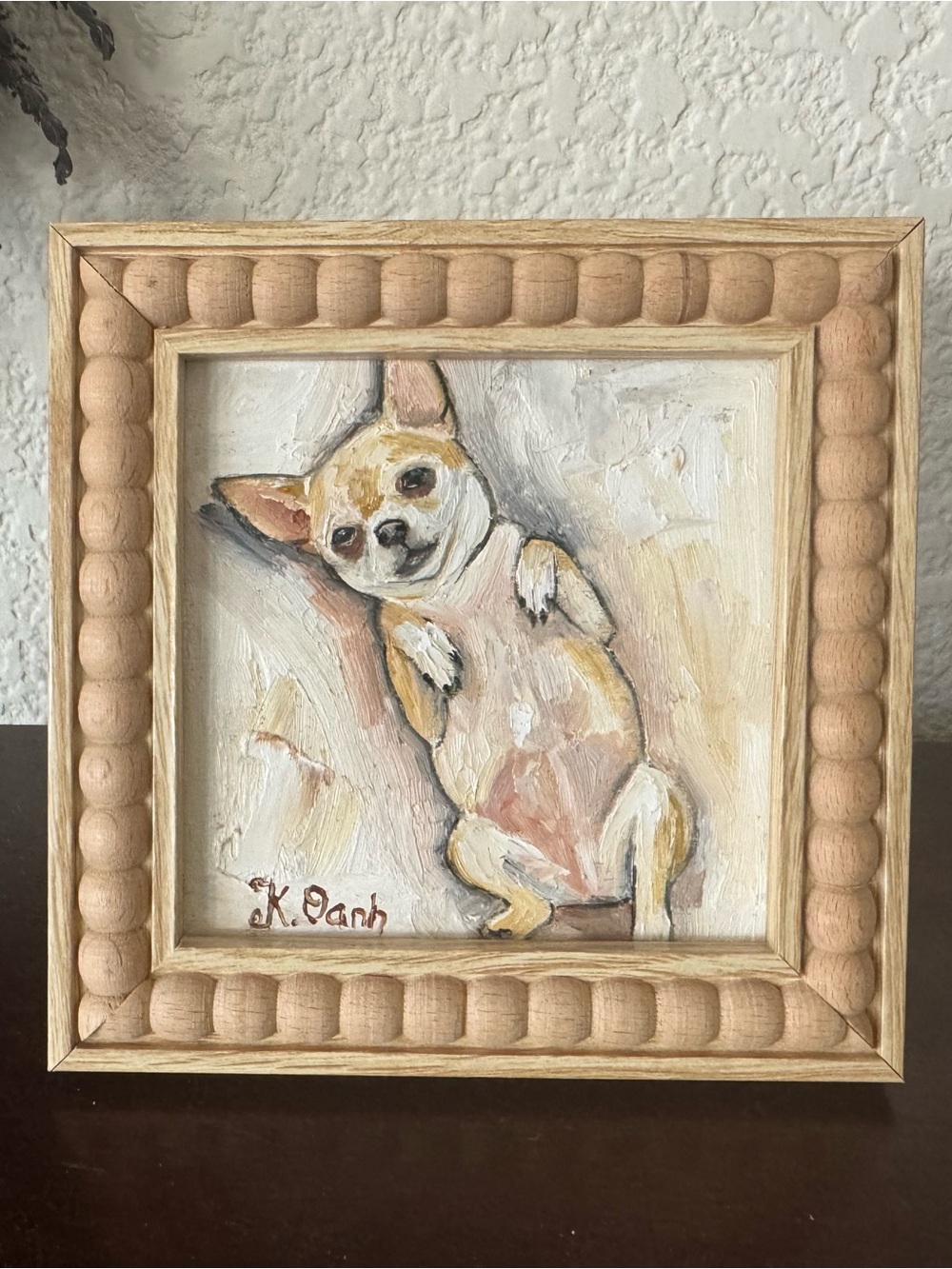 Hand painted oil painting chihuahua dog portrait signed framed 4x4 inches